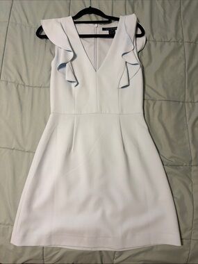 French Connection Pale Blue Ruffle V-Neck Mini Dress
